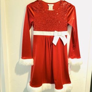 New with tags Bonnie Jean X’mas Fur-Trimmed Glitter Dress SZ: 14